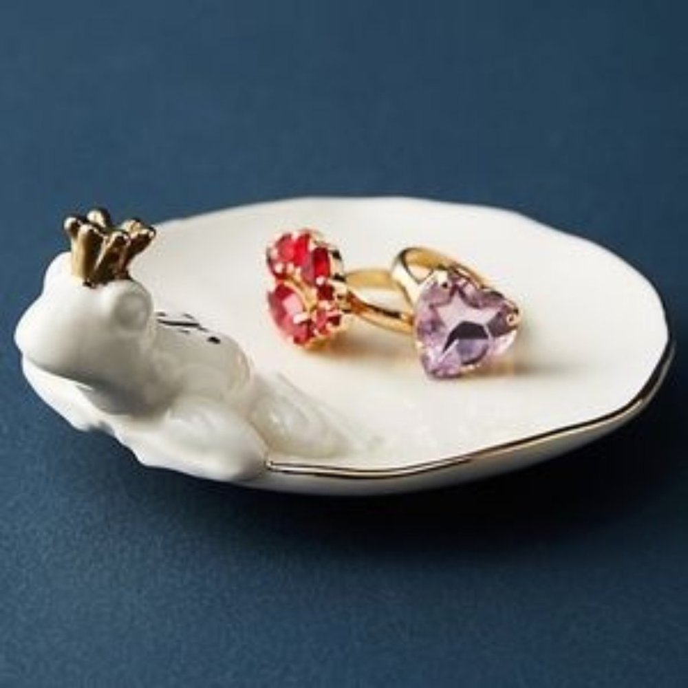 Anthropologie Trinket Dish Frog Prince Ivory & Gold